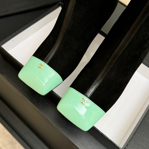CC Ankle Boots White Square Toe Black Mint Blue Suede Leather 958074