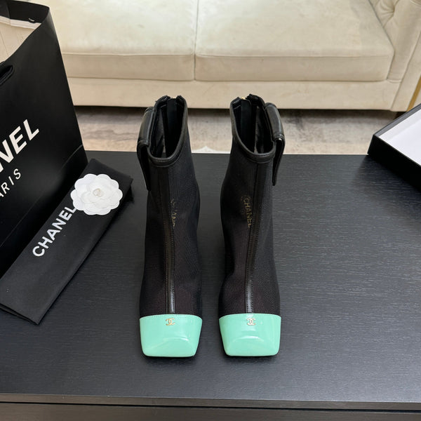 CC Ankle Boots White Square Toe Black Mint Blue Mesh Patent Leather 958067