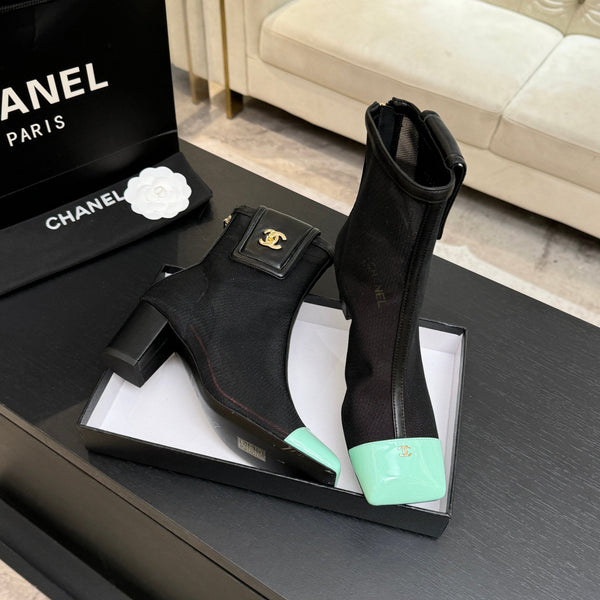 CC Ankle Boots White Square Toe Black Mint Blue Mesh Patent Leather 958067