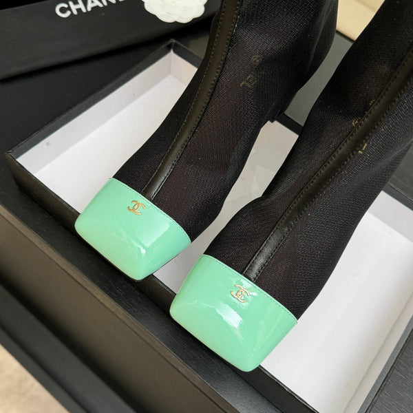 CC Ankle Boots White Square Toe Black Mint Blue Mesh Patent Leather 958067