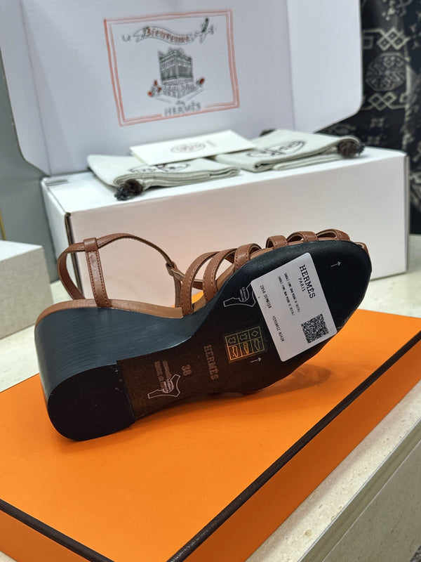 HM Wedge Sandals 10.5CM Brown Leather 959355