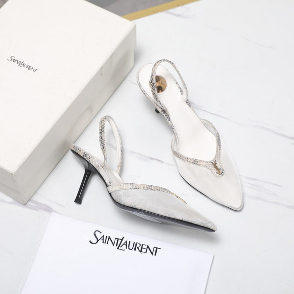 YSL Folie Slingback Pumps 6.5cm White Mesh Black Leather 961599