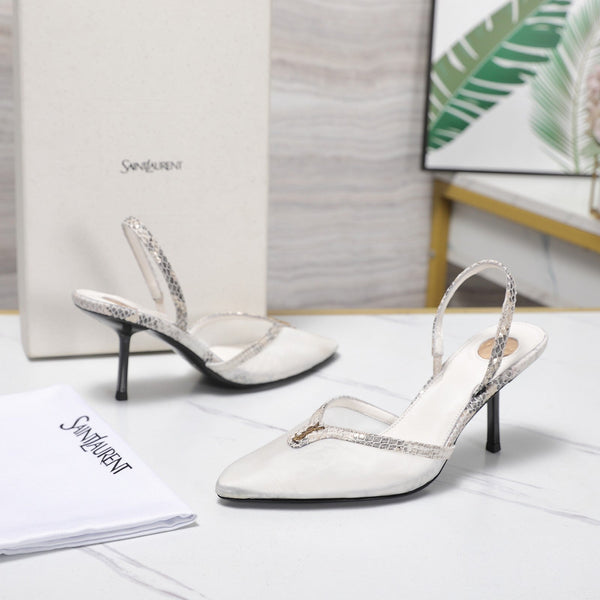 YSL Folie Slingback Pumps 6.5cm White Mesh Black Leather 961599