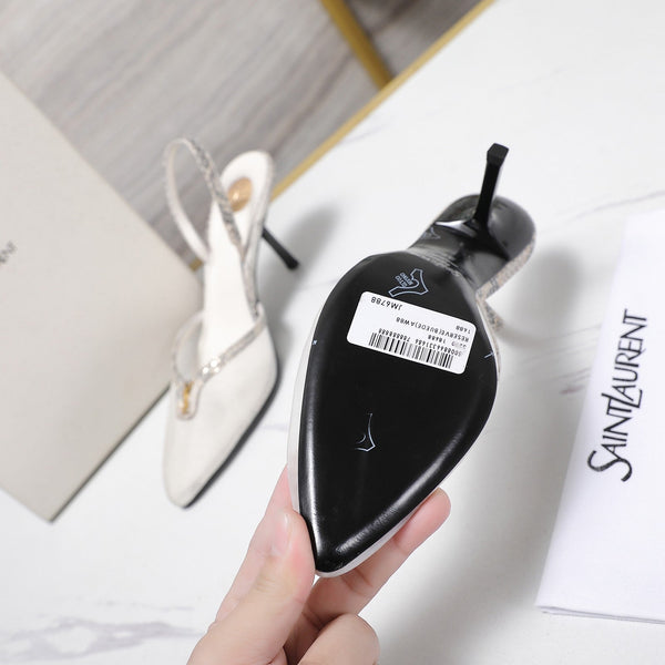 YSL Folie Slingback Pumps 6.5cm White Mesh Black Leather 961599