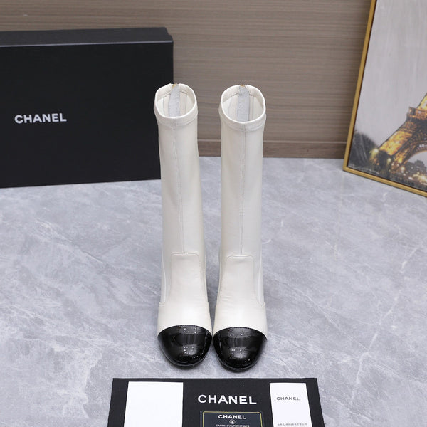 CC 26s Mid-Calf Boots Pearl Ball Heel 6.5CM White Calfskin 961582