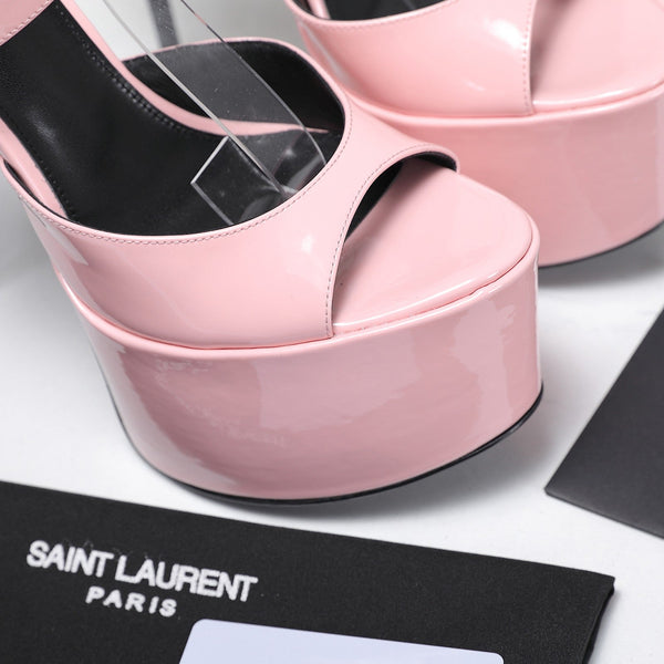 YSL Kika Platform Sandals Stiletto Heel Pink Patent Leather 961642