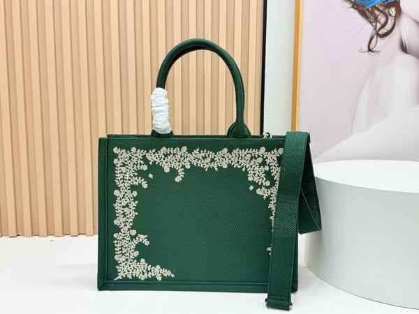 CD Book Tote Medium Pride and Prejudice Green Embroidery Canvas 159367