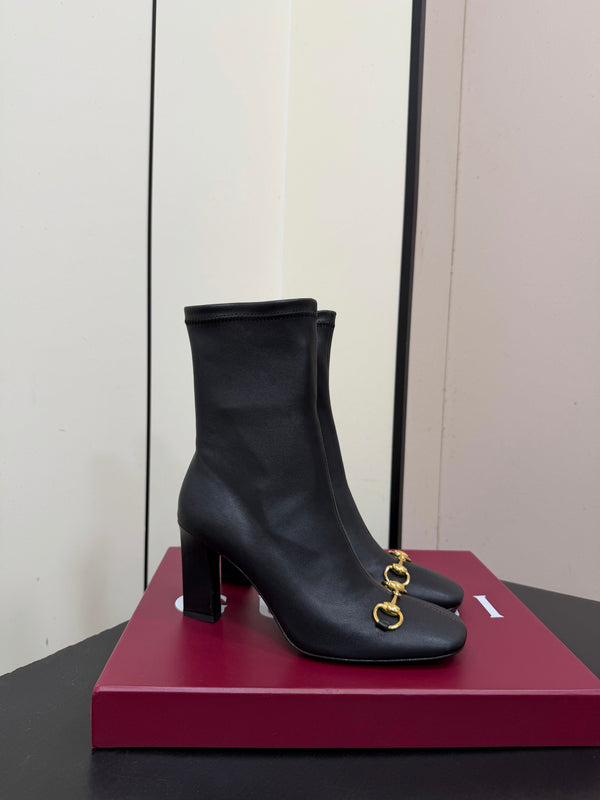 GG Signora Horsebit Ankle Boots 8.5CM Black Leather 984468