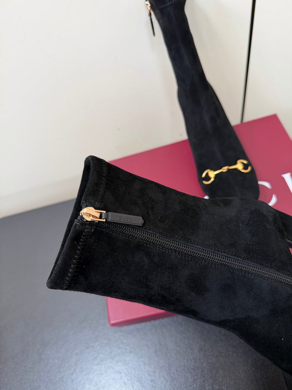 GG Signora Horsebit Ankle Boots 8.5CM Black Suede 984466
