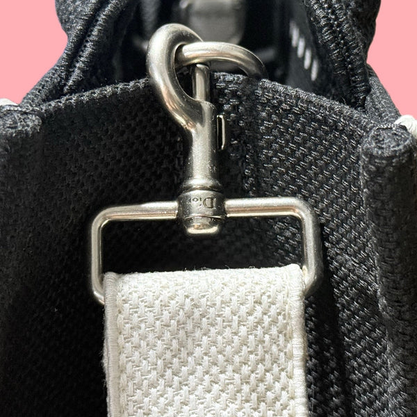 CD Book Tote With Strap PolkaDior Embroidery Black White Canvas 164637
