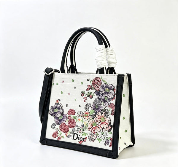 CD Book Tote With Strap Dior Hortensia Garden Embroidery Canvas 163495