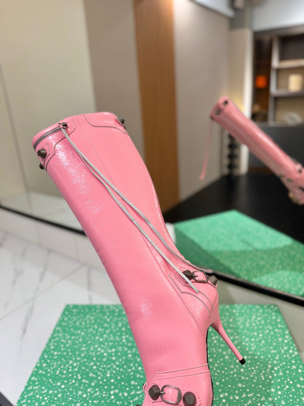 BLC Cagole Knee-High Boots 9.5cm Pink Leather 985498