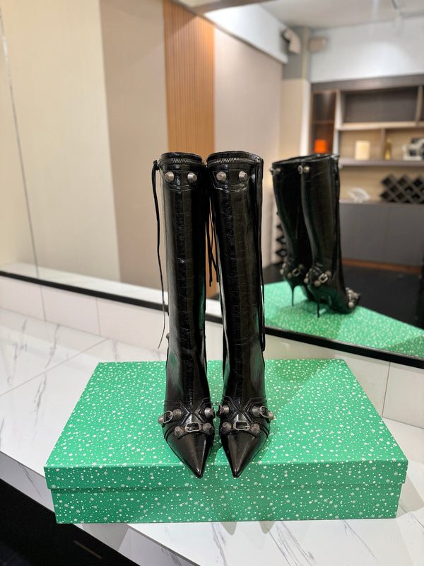 BLC Cagole Knee-High Boots 9.5cm Black Leather 985495