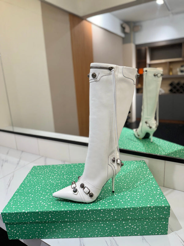 BLC Cagole Knee-High Boots 9.5cm White Leather 985494