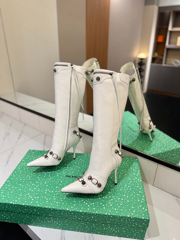 BLC Cagole Knee-High Boots 9.5cm White Leather 985494