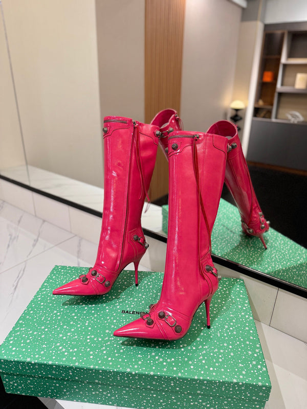 BLC Cagole Knee-High Boots 9.5cm Dark Pink Leather 985493
