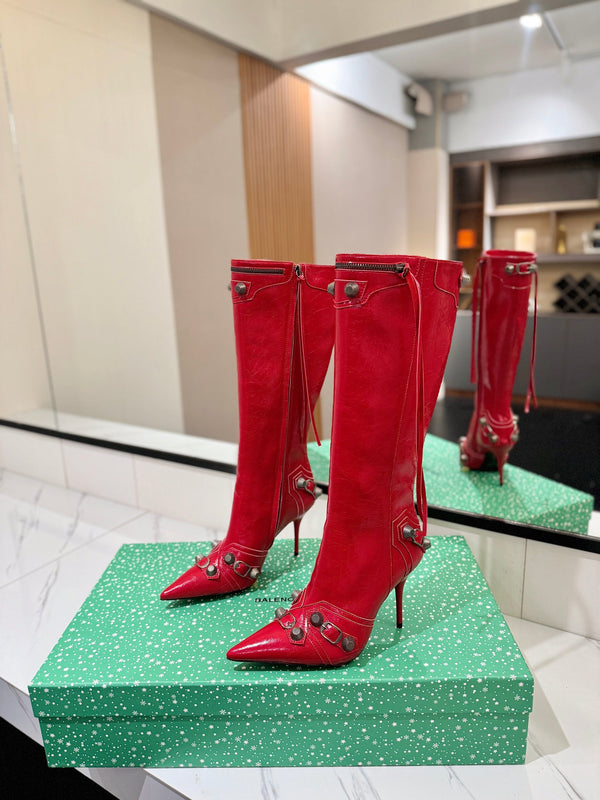 BLC Cagole Knee-High Boots 9.5cm Red Leather 985492