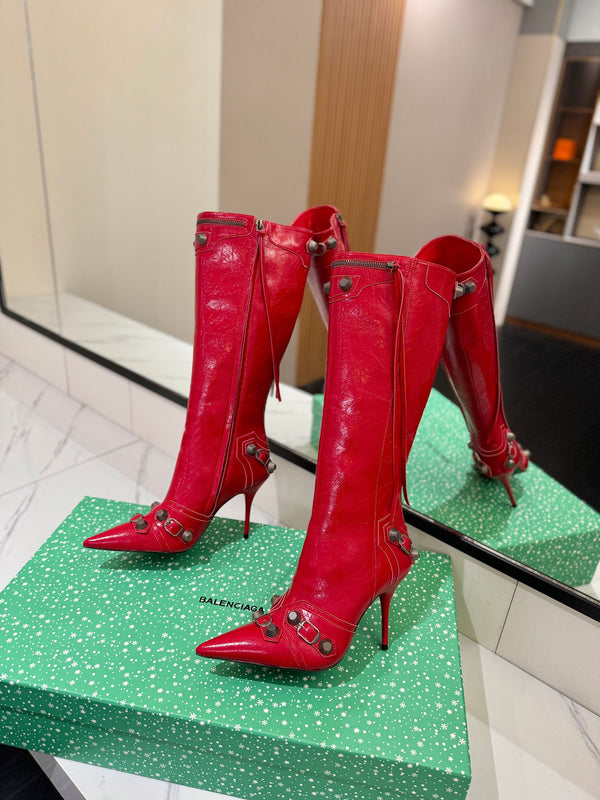 BLC Cagole Knee-High Boots 9.5cm Red Leather 985492