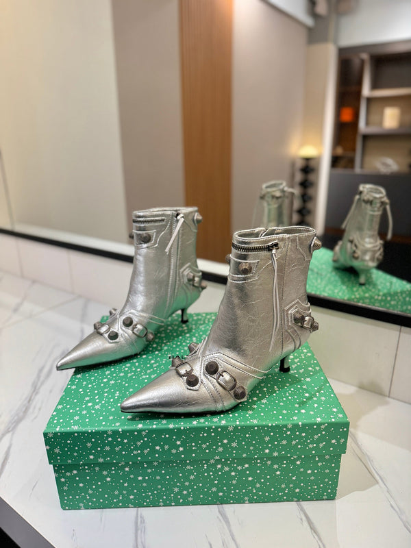 BLC Cagole Mid-Calf Boots 5cm Silver Leather 985480