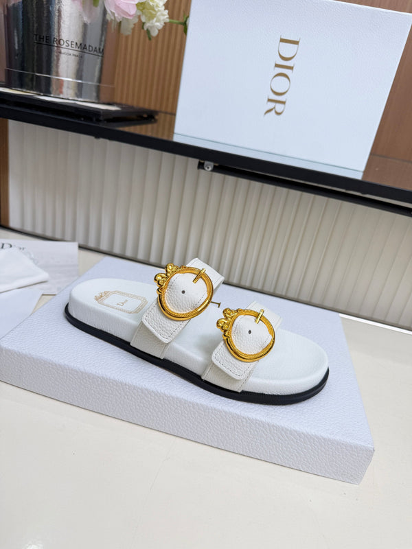 CD Médaillon Buckle Slide White Leather 987053