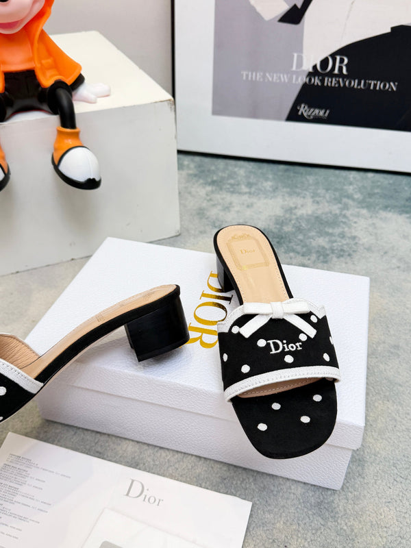 CD Dway Heeled Mules Black Polka Dot Bow 987034
