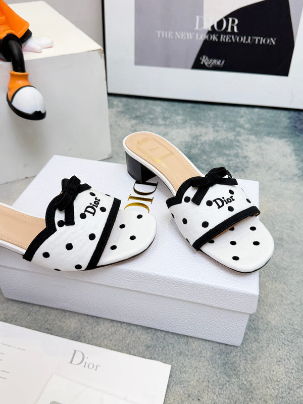 CD Dway Heeled Mules White Polka Dot Bow 987032