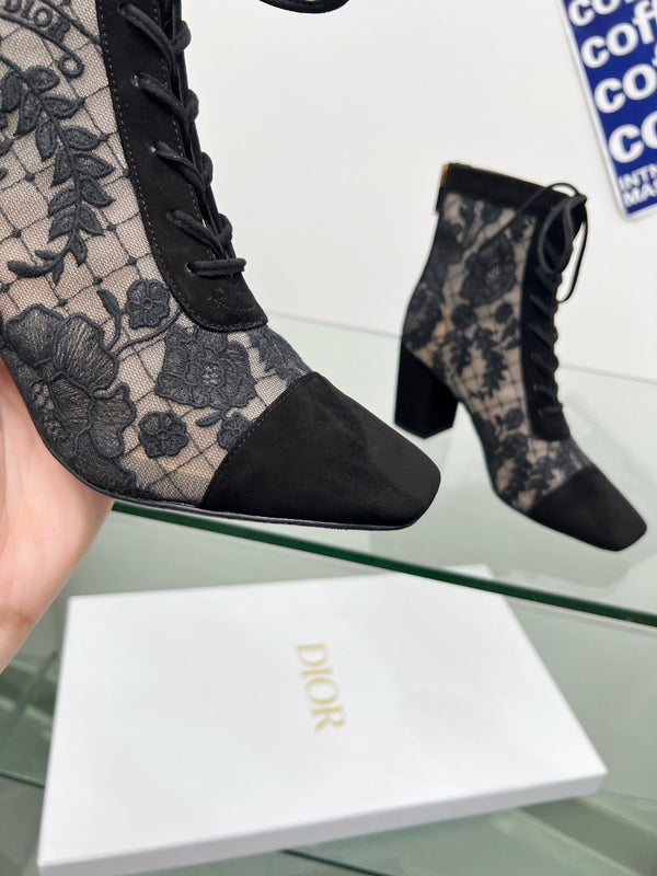 CD Lace Ankle Boots 8cm Black Lace Suede 981809