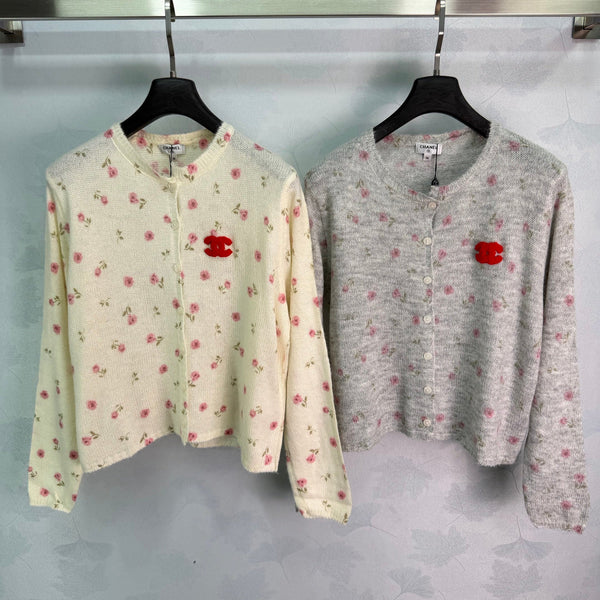 CC Crewneck Knit Cardigan Floral Wool 426062