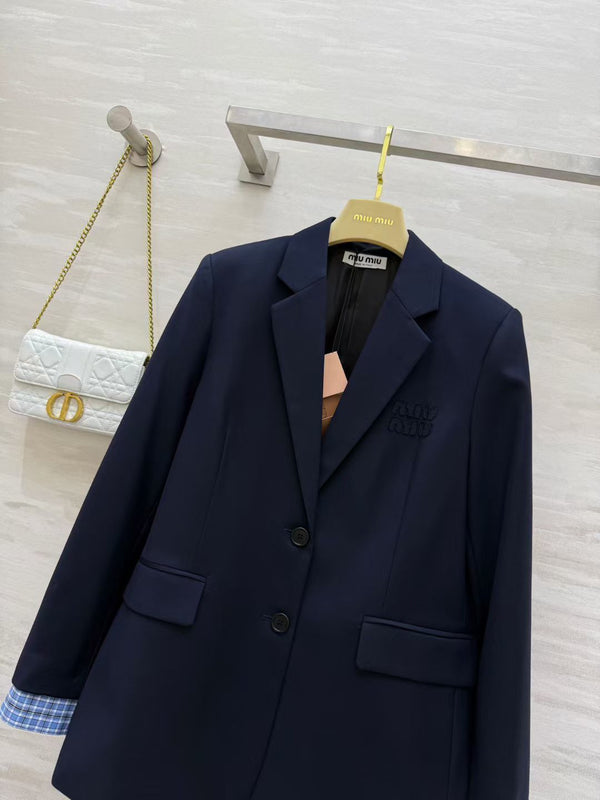Miu Single-Breasted Gabardine Jacket Navy Blue 427460