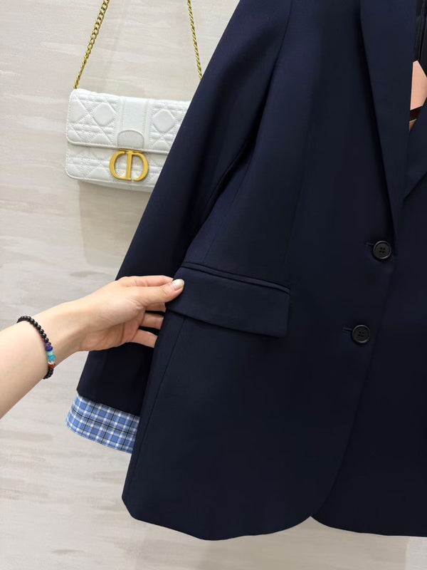 Miu Single-Breasted Gabardine Jacket Navy Blue 427460