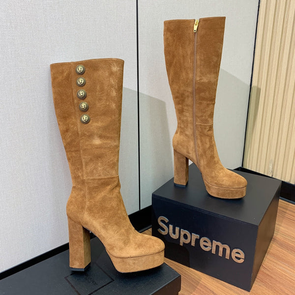 BM 26S Knee-High Platform Boots 11.5cm Tan Suede 111380