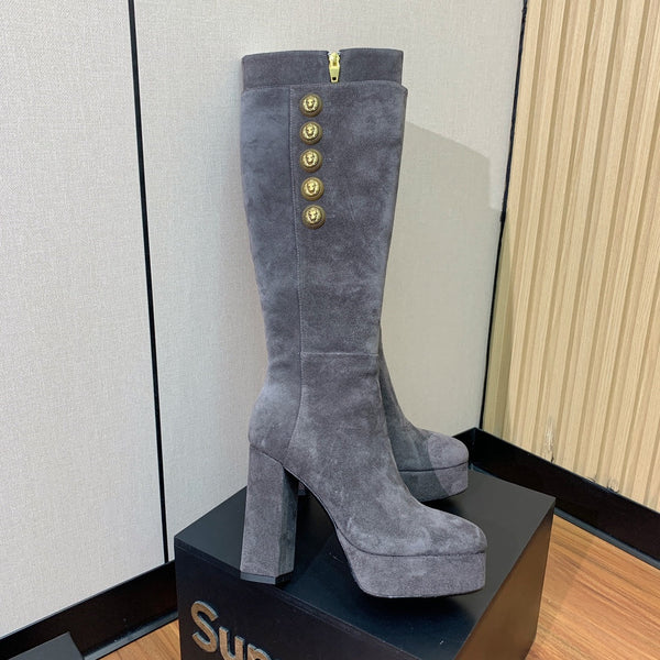 BM 26S Knee-High Platform Boots 11.5cm Grey Suede 111377
