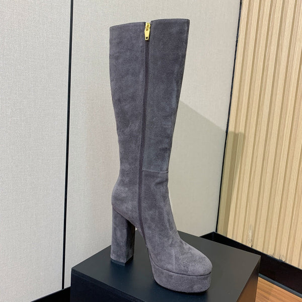 BM 26S Knee-High Platform Boots 11.5cm Grey Suede 111377