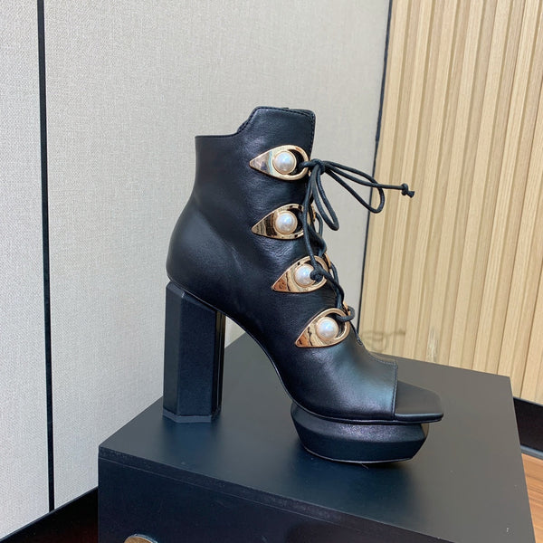 BM 26S Lace-Up Platform Booties 11.5cm Black Leather 111369