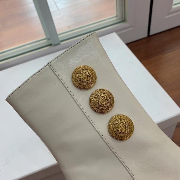 BM 26S Roni Ankle Boots 10.5cm Gold Buttons White Leather 111336