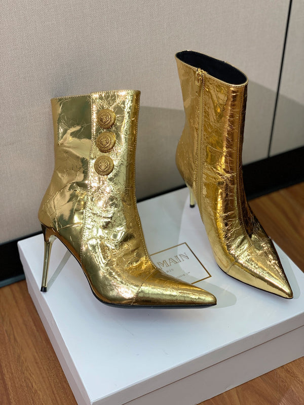 BM 26S Roni Ankle Boots 10.5cm Gold Buttons Gold Metallic Leather 111334