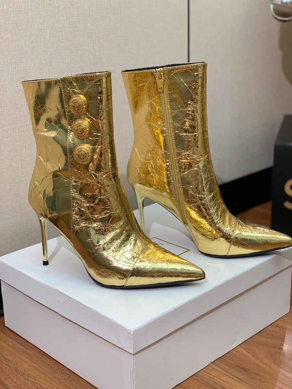 BM 26S Roni Ankle Boots 10.5cm Gold Buttons Gold Metallic Leather 111334