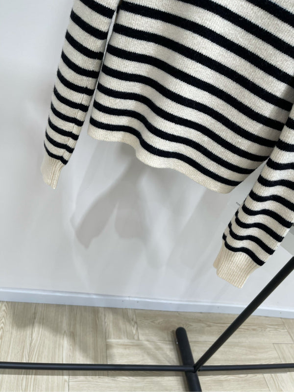 CE 26S Striped Crewneck Sweater Triomphe Logo Ecru Black Wool 430373