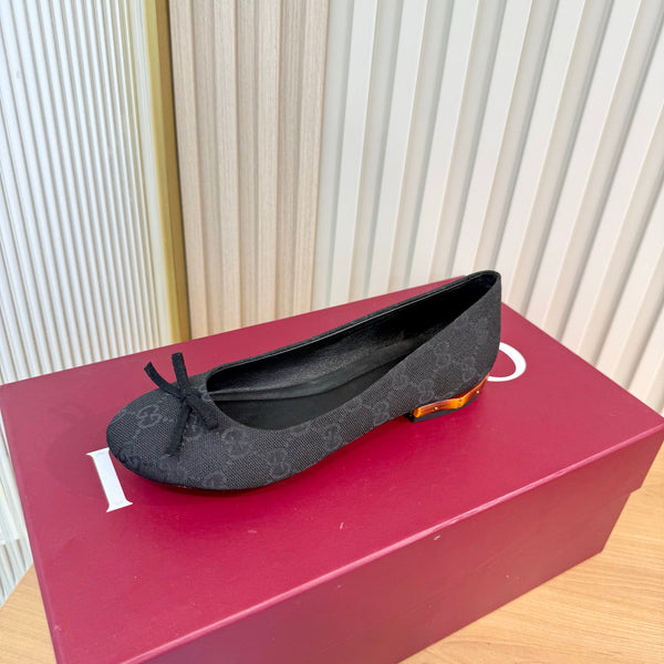 GG 26S Horsebit Ballet Flats Bow Detail Black GG Canvas 141309