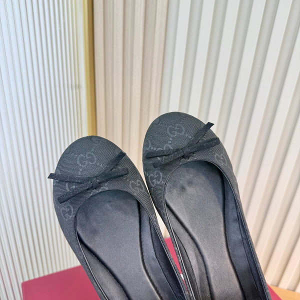 GG 26S Horsebit Ballet Flats Bow Detail Black GG Canvas 141309