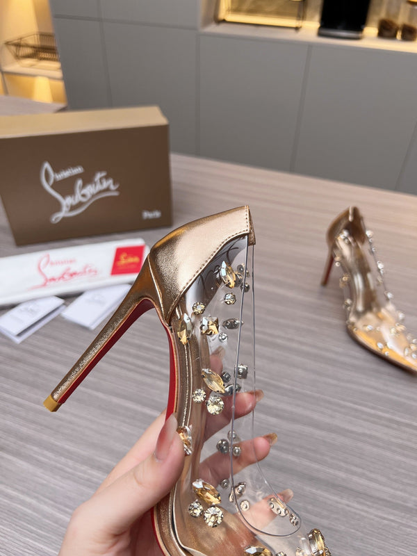 CL 26S Degraqueen Pumps 10.5cm Crystal Gold PVC 140669