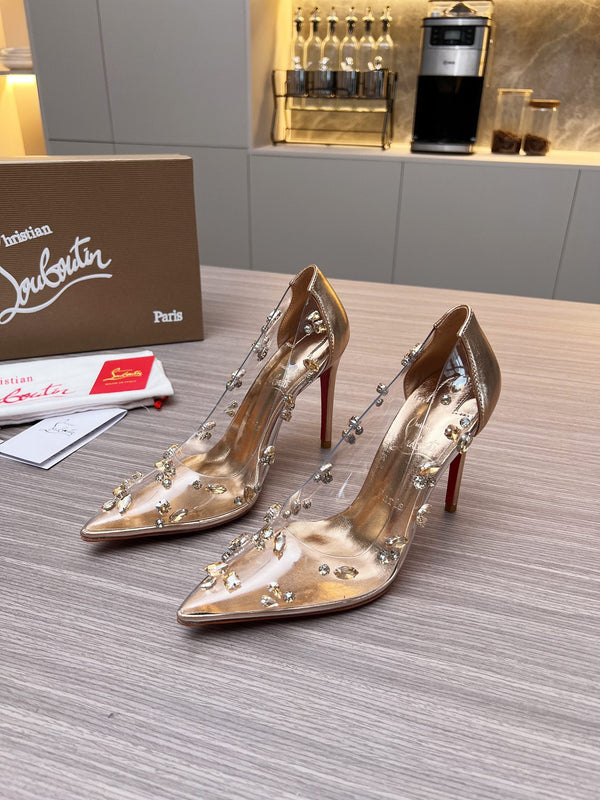 CL 26S Degraqueen Pumps 10.5cm Crystal Gold PVC 140669