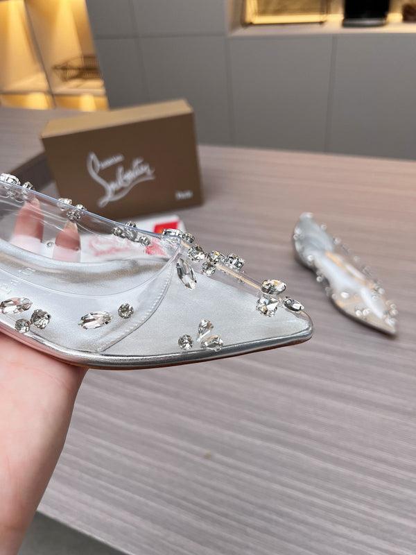 CL 26S Degraqueen Ballet Flats Crystal Silver PVC 140664