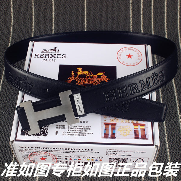 HM Constance Belt 38mm Black Calfskin Sliver Buckle 619960