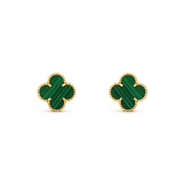 CLOVER MEDIUM MALACHITE PINK GODL EARRINGS