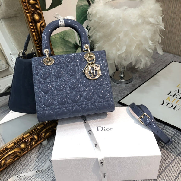medium lady 24 raf blue patent calfskin
