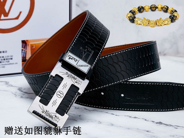 HM Constance Belt 38mm Black Brown Cowhide Sliver Buckle 619894