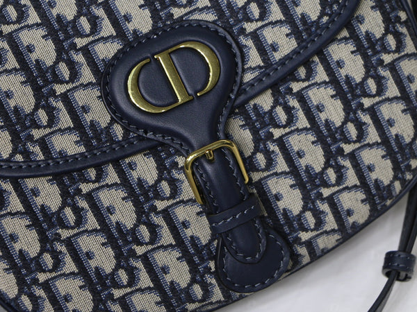 MEDIUM CD BOBBY 22CM BLUE OBLIQUE EMBROIDEDERED CANVAS GOLD HARDWARE
