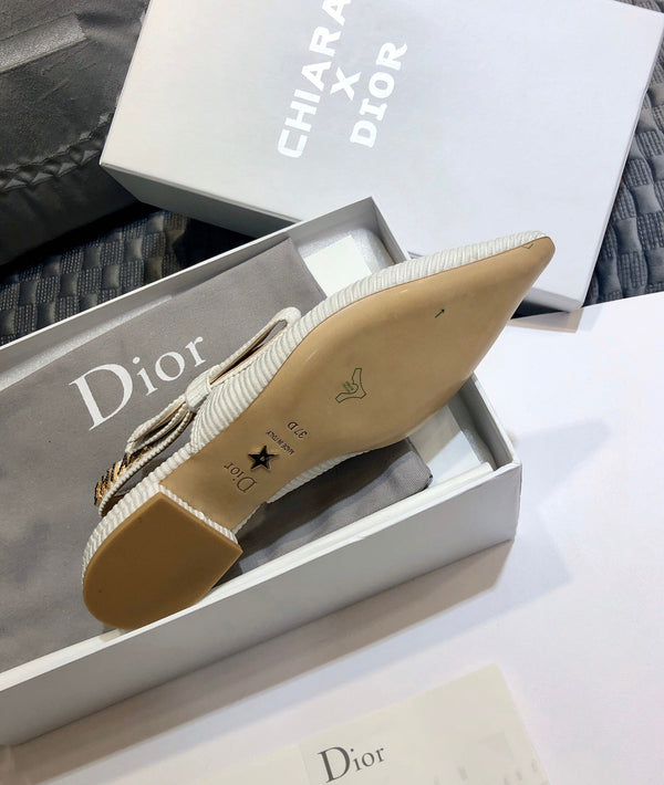 JAdior slingback flat all white embroidered cotton