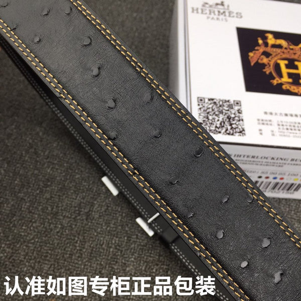 HM Belt 38mm Black Cowhide Leather Sliver Diamond Buckle 619512